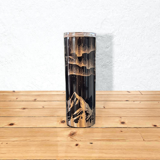Norther lights 20 oz Laser Engraved Tumbler (skinny w/straw)
